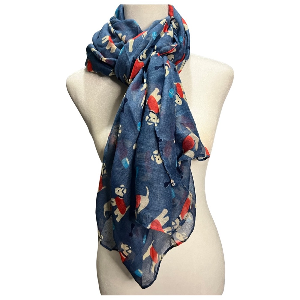 Novelty Print Blue Dog Print Scarf Long Lightweight Dog Love